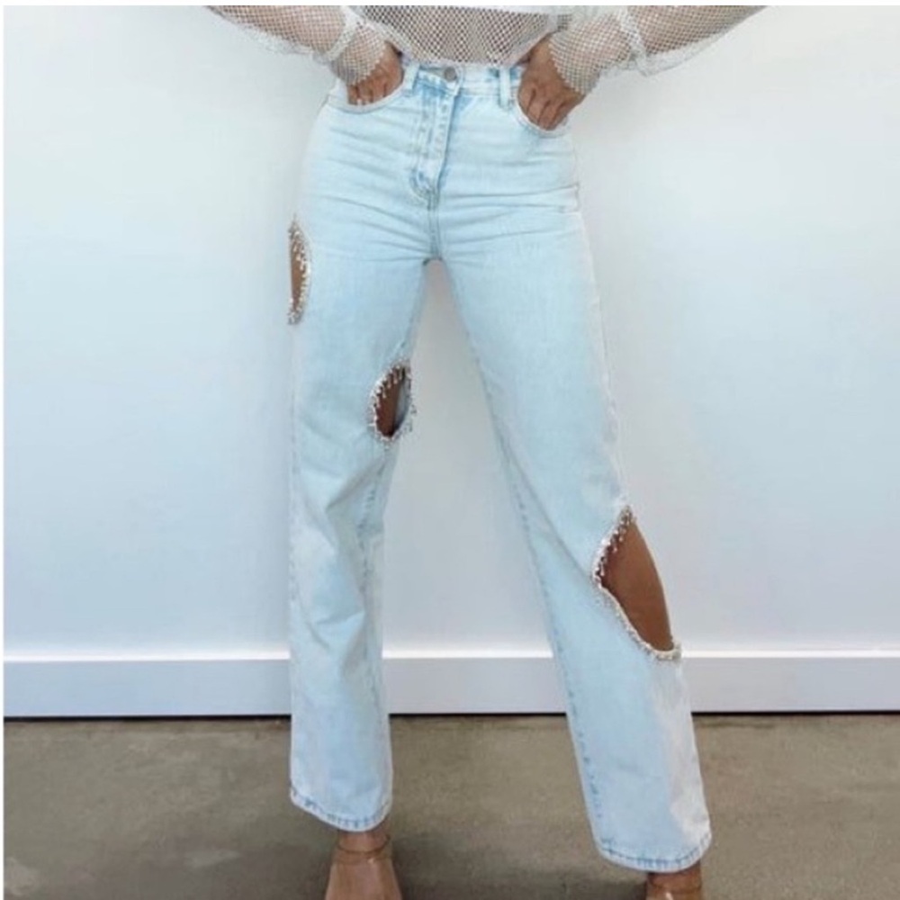 Lane 201 Light blue denim Cut out Rhinestone jeans size Large